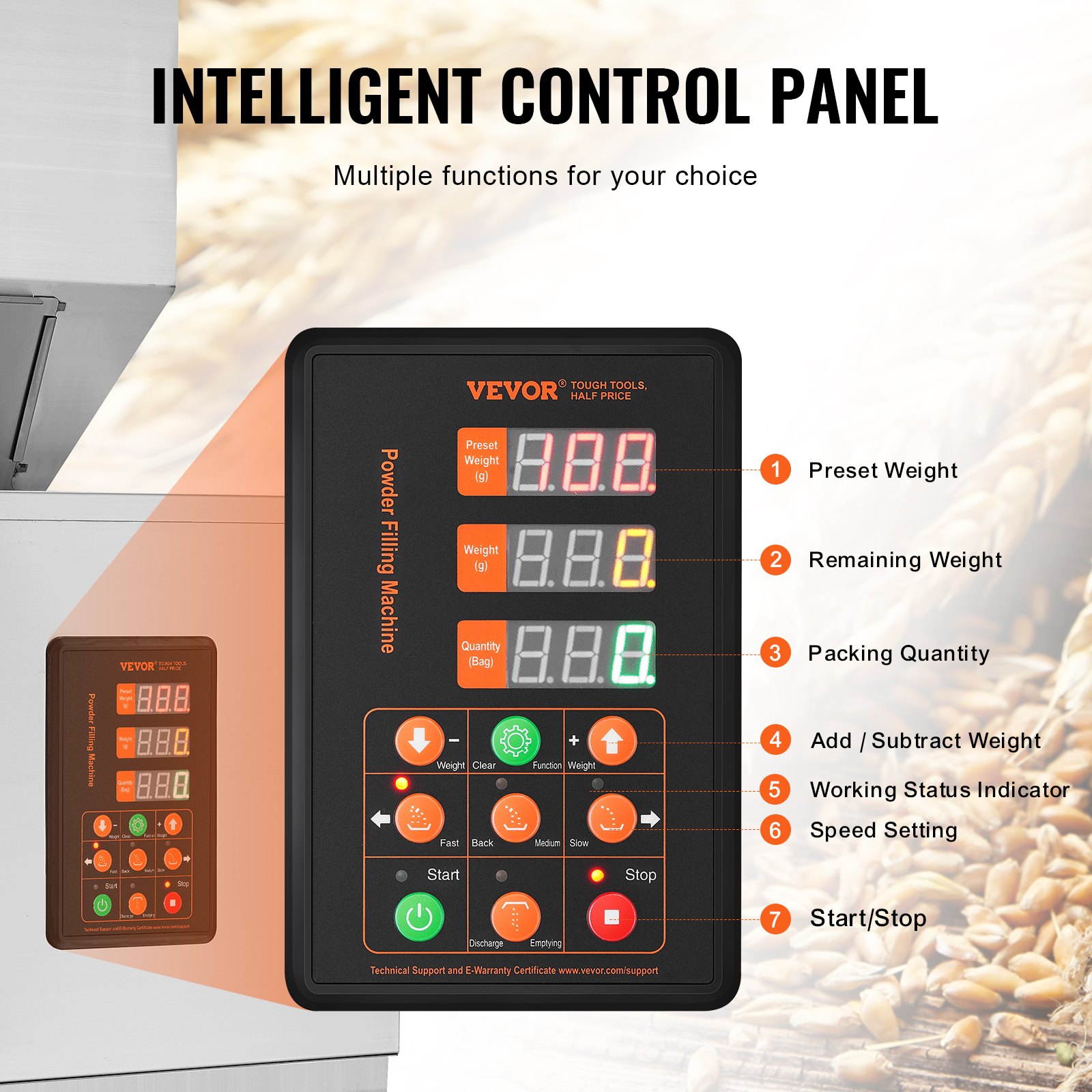 VEVOR Máquina de llenado de partículas, 10-1000 g, Máquina de llenado automática con pedal, Llenadora de pesaje de acero inoxidable para frijoles, semillas, granos, té, embalaje granular