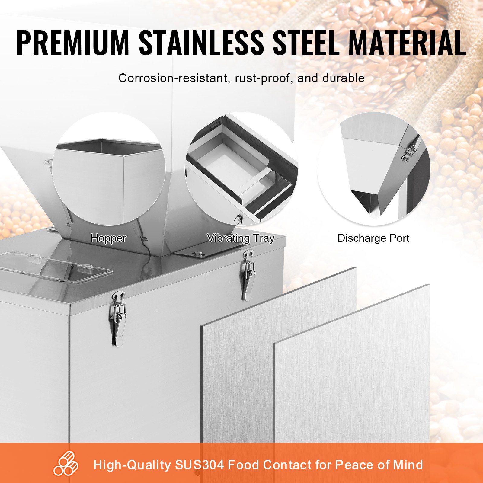 VEVOR Particle Filling Machine, 0.044-6.6 lbs/20-3000 g, Automatic Filling Machine with Foot Pedal, Stainless Steel Weighing Filling Machine, Weighing Filler for Beans, Seeds, Grains, Tea, Granule Packaging