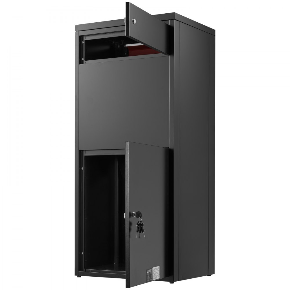 VEVOR Buzón para Paquetes de Exterior 505 x 400 x 1120 mm Caja de Metal, para Cartas, Revistas, Periódicos, Impermeable, con Mecanismo Antirrobo, Diseño Antivuelco, Kit de Montaje, Negro y Marrón