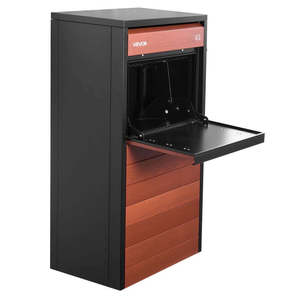 VEVOR Buzón para Paquetes de Exterior 505 x 400 x 1120 mm Caja de Metal, para Cartas, Revistas, Periódicos, Impermeable, con Mecanismo Antirrobo, Diseño Antivuelco, Kit de Montaje, Negro y Marrón