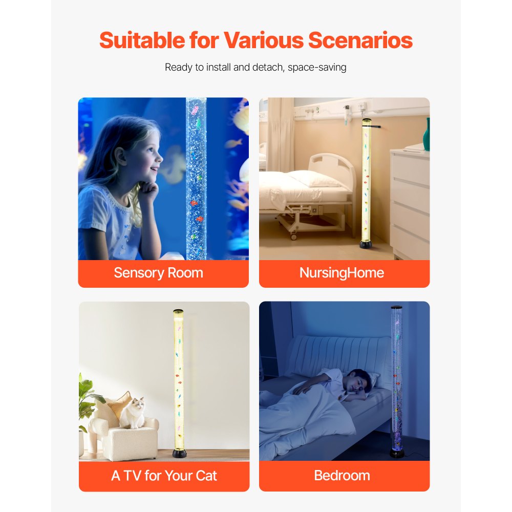 VEVOR Lámpara Sensorial de Burbujas 1,5 m 10 Peces Flotantes 16 Efectos de Color