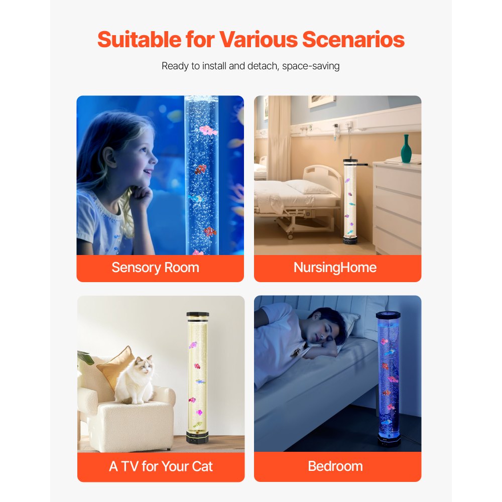 VEVOR Lámpara Sensorial de Burbujas, Tubo de Burbujas de 80 cm Lámpara Sensorial para Acuario con 6 Peces Flotantes, 16 Efectos de Color y Control Remoto para Sala de Estar, Decoración del Hogar