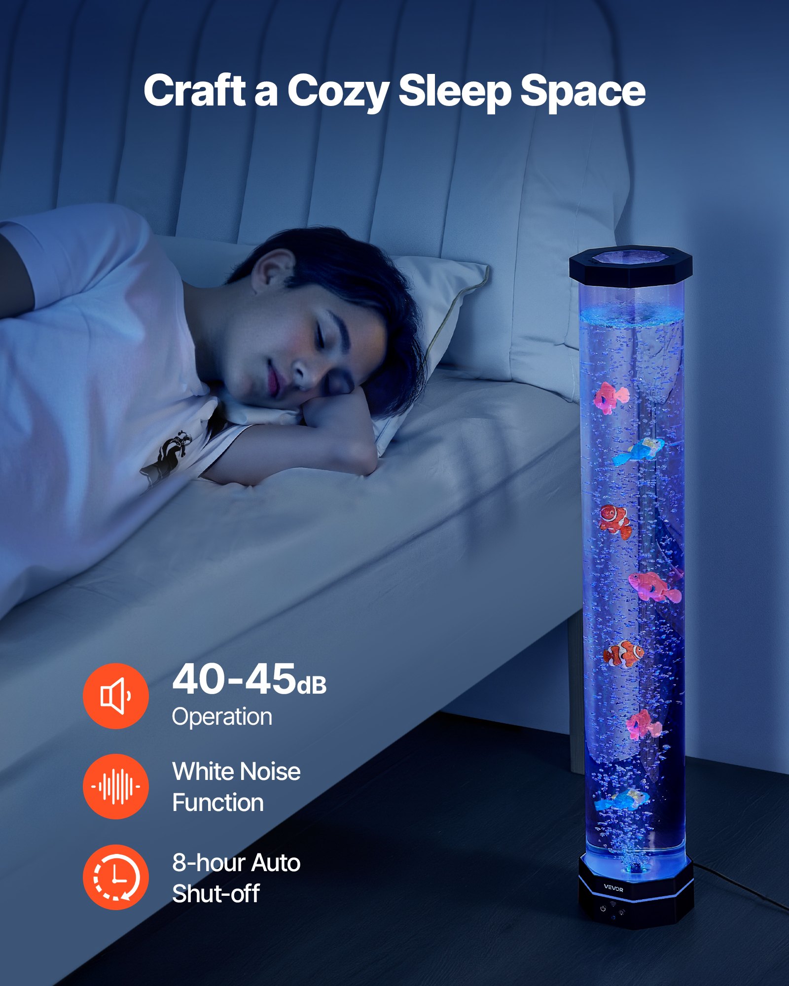 VEVOR Lámpara Sensorial de Burbujas, Tubo de Burbujas de 80 cm Lámpara Sensorial para Acuario con 6 Peces Flotantes, 16 Efectos de Color y Control Remoto para Sala de Estar, Decoración del Hogar