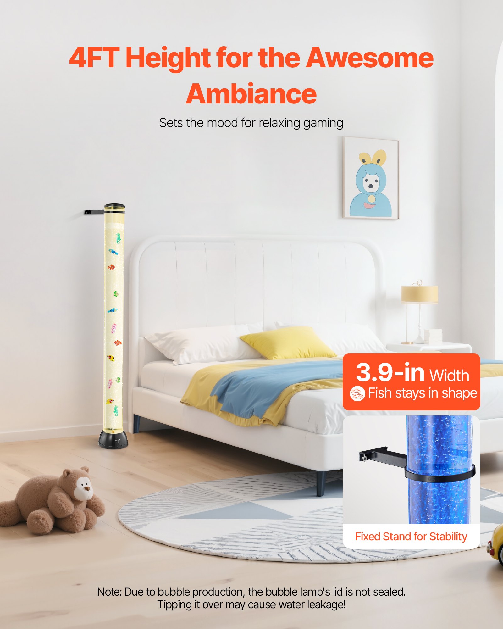 VEVOR Lámpara Sensorial de Burbujas, Tubo de Burbujas de 1,2 m Lámpara Sensorial para Acuario con 10 Peces Flotantes, 16 Efectos de Color y Control Remoto para Sala de Estar, Decoración del Hogar