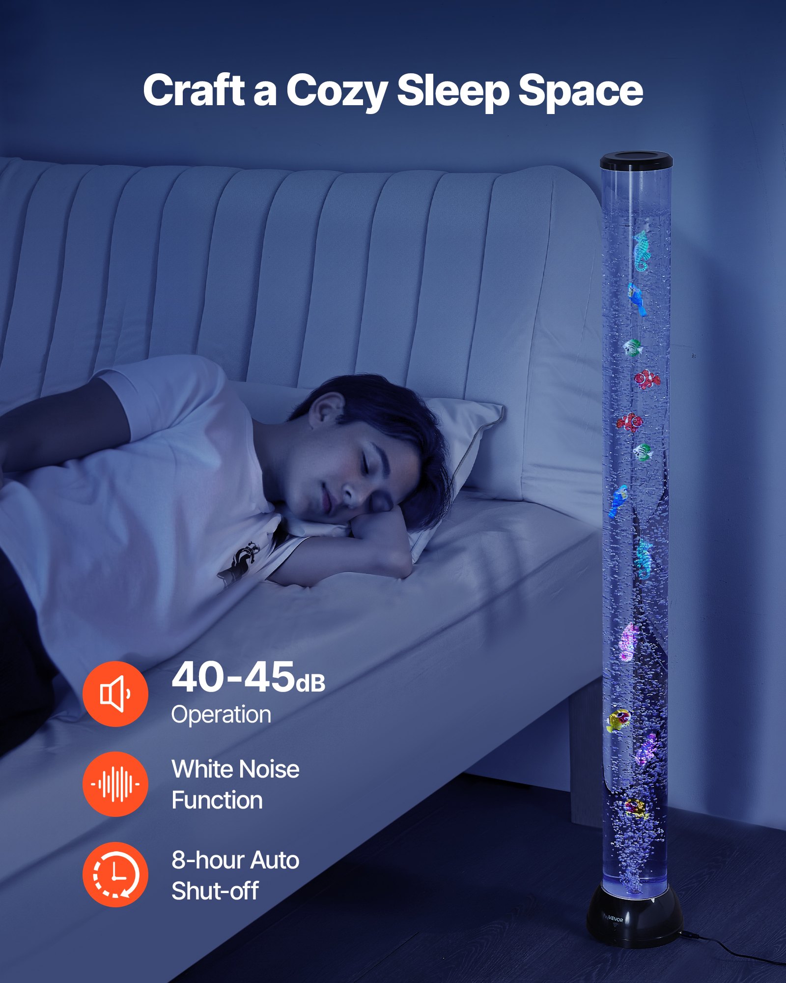 VEVOR Lámpara Sensorial de Burbujas, Tubo de Burbujas de 1,2 m Lámpara Sensorial para Acuario con 10 Peces Flotantes, 16 Efectos de Color y Control Remoto para Sala de Estar, Decoración del Hogar