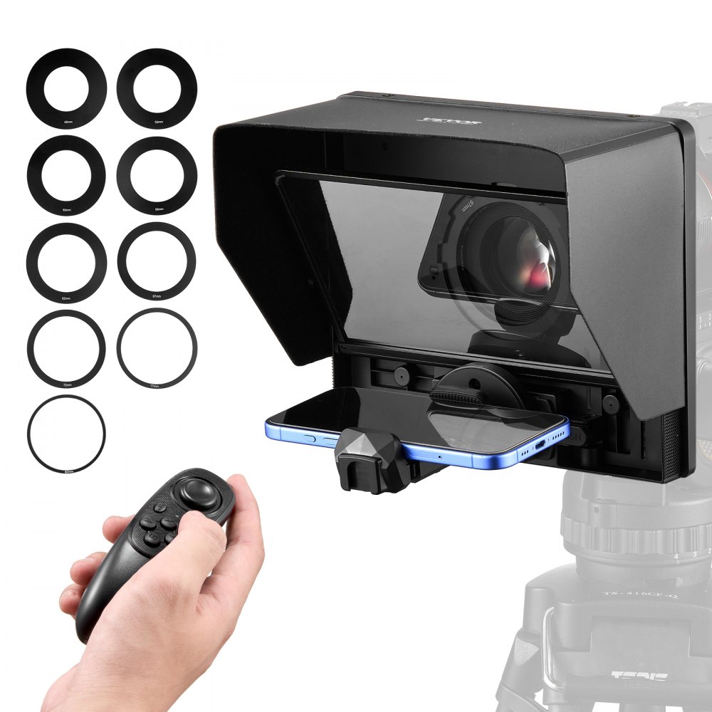 VEVOR Teleprompter de Aleación de Aluminio de 25,4cm Apuntador con Espectroscopio Ajustable, Control Remoto, Compatible con DSLR/Webcam/Teléfono Inteligente para Grabación de Video/Transmisión en Vivo