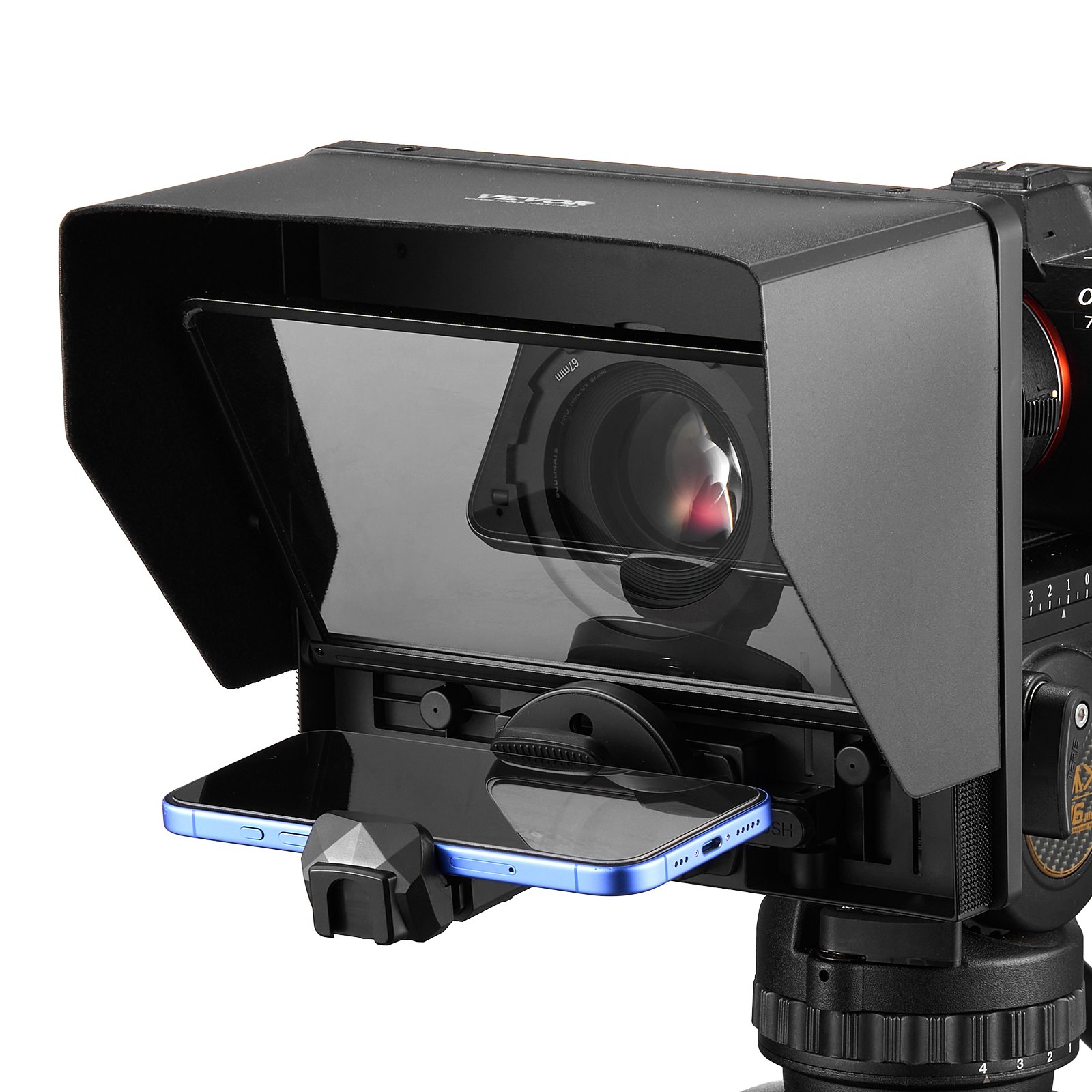 VEVOR Teleprompter de Aleación de Aluminio de 25,4cm Apuntador con Espectroscopio Ajustable, Control Remoto, Compatible con DSLR/Webcam/Teléfono Inteligente para Grabación de Video/Transmisión en Vivo