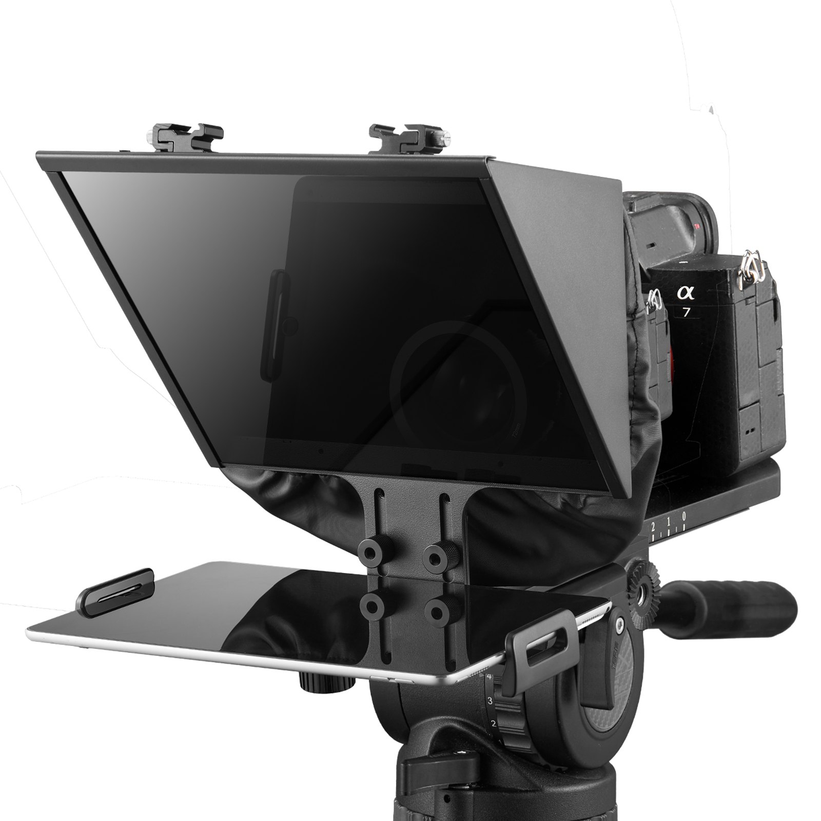 VEVOR Teleprompter de 33,02cm de Tipo Piso Apuntador con Espectroscopio de Ángulo Ajustable, Control Remoto, Compatible con DSLR/Webcam/Teléfono Inteligente para Grabación de Video/Transmisión en Vivo