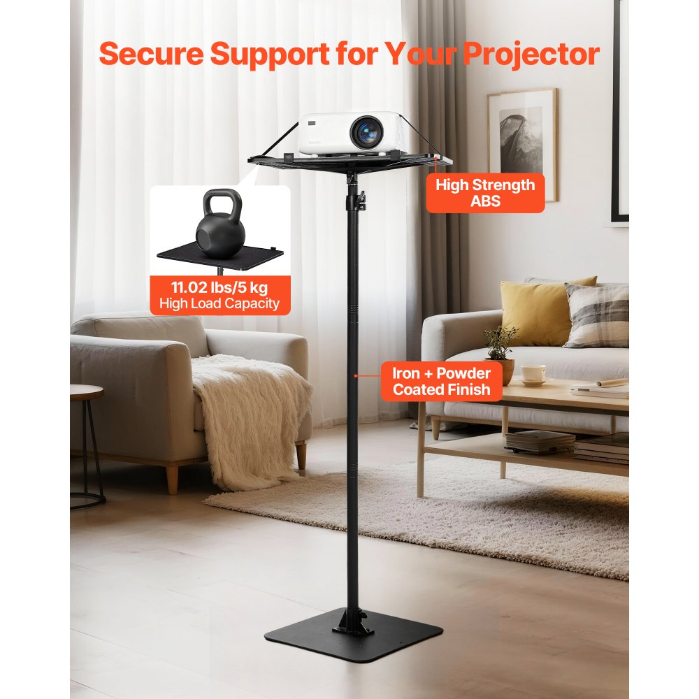 VEVOR Soporte Proyector Suelo Portátil, Altura Ajustable desde 720 a 1570 mm, 360° Rotación, Carga 5 kg, Compatible con Portátiles y Micrófonos para Reuniones Casa Oficina Cine al Aire Libre Escenario