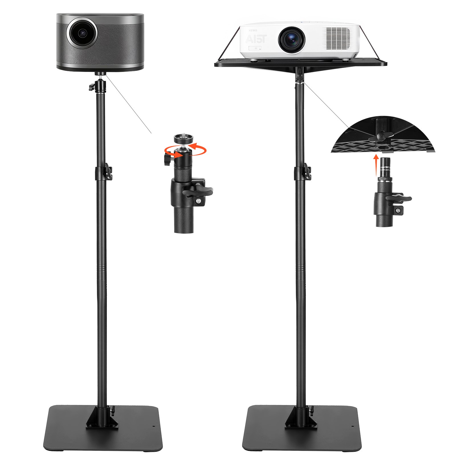 VEVOR Soporte Proyector Suelo Portátil, Altura Ajustable desde 720 a 1570 mm, 360° Rotación, Carga 5 kg, Compatible con Portátiles y Micrófonos para Reuniones Casa Oficina Cine al Aire Libre Escenario