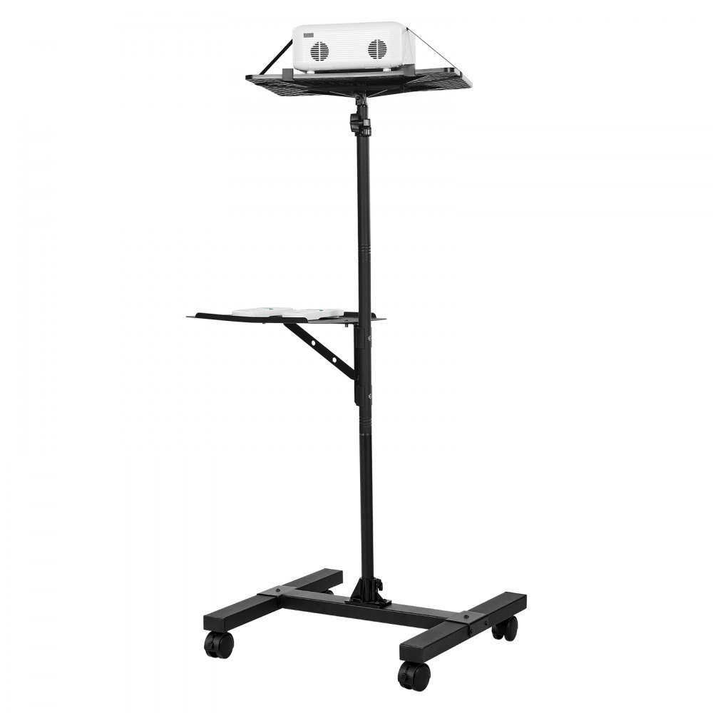 VEVOR Soporte Proyector Suelo Portátil, Altura Ajustable desde 860 a 1360 mm, con 2 Bandejas de Carga 5 kg, 360° Rotación, Compatible con Portátiles y Micrófonos, para Casa Oficina Escenario Reuniones