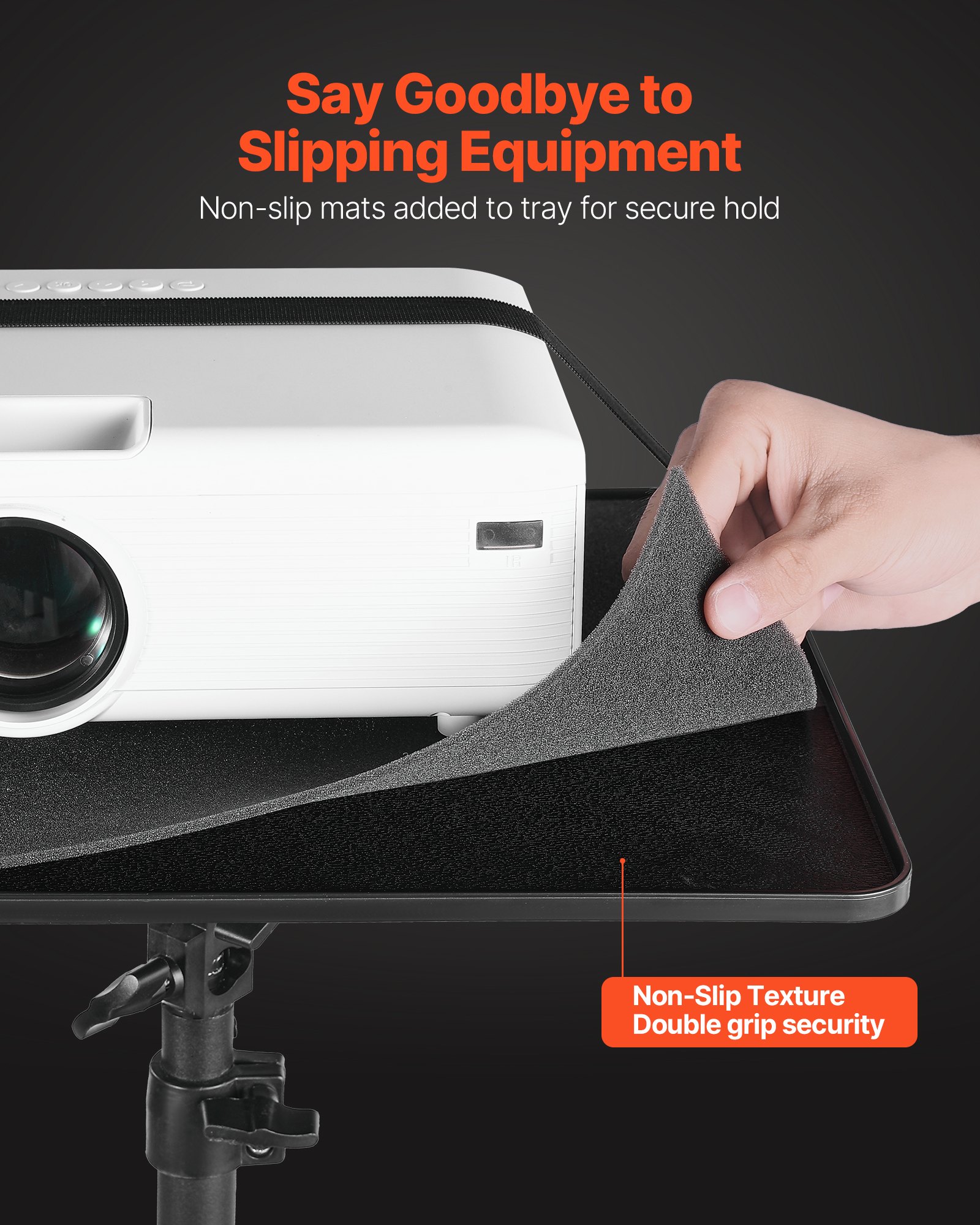 VEVOR Soporte Proyector Suelo Portátil, Altura Ajustable desde 860 a 1360 mm, con 2 Bandejas de Carga 5 kg, 360° Rotación, Compatible con Portátiles y Micrófonos, para Casa Oficina Escenario Reuniones