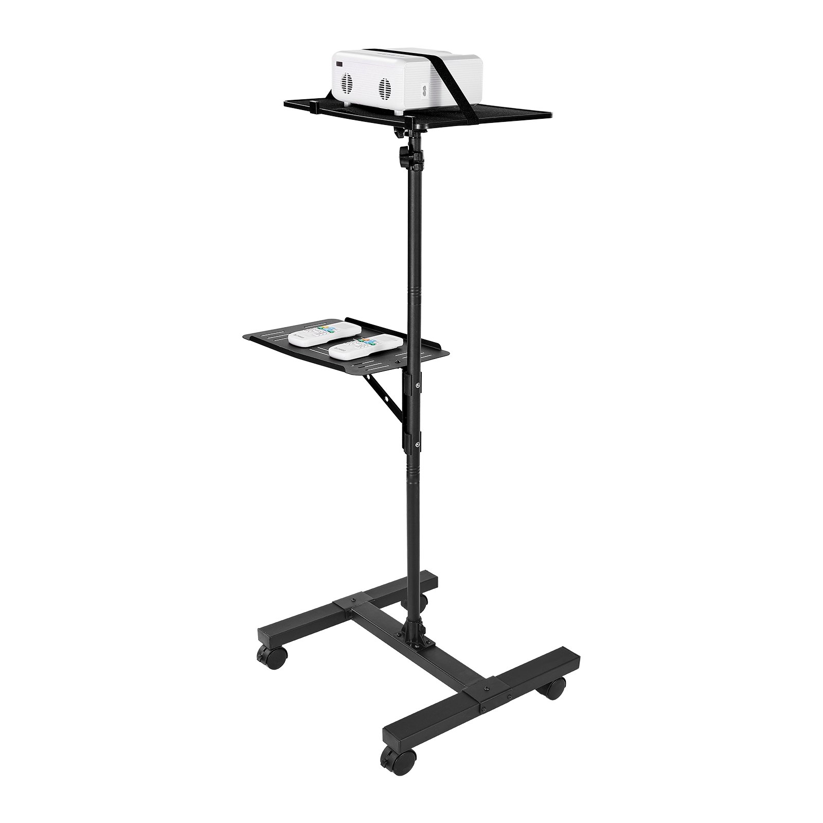 VEVOR Soporte Proyector Suelo Portátil, Altura Ajustable desde 860 a 1360 mm, con 2 Bandejas de Carga 5 kg, 360° Rotación, Compatible con Portátiles y Micrófonos, para Casa Oficina Escenario Reuniones