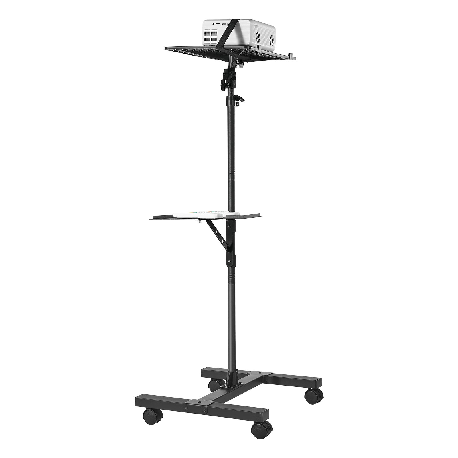 VEVOR Soporte Proyector Suelo Portátil, Altura Ajustable desde 860 a 1360 mm, con 2 Bandejas de Carga 5 kg, 360° Rotación, Compatible con Portátiles y Micrófonos, para Casa Oficina Escenario Reuniones