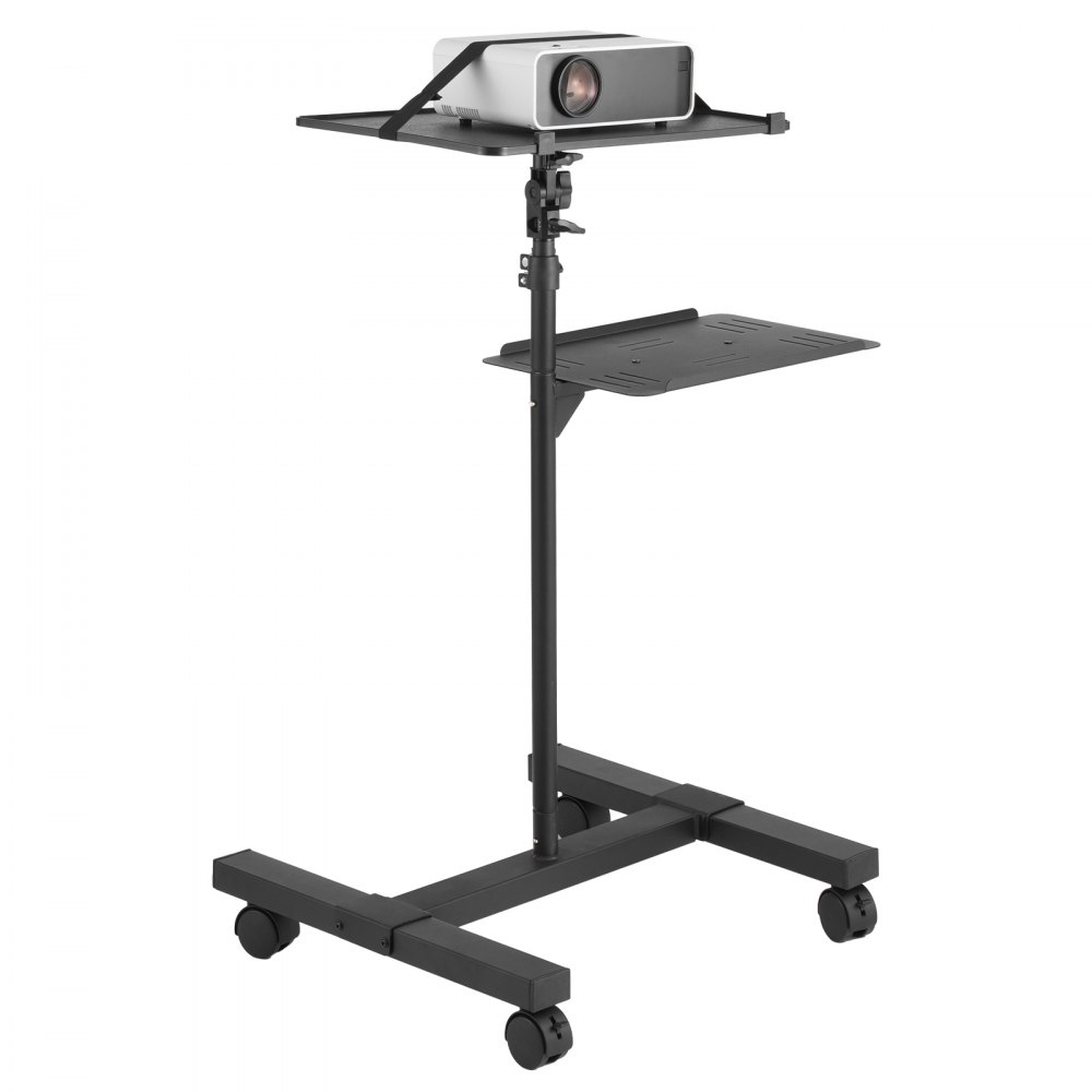VEVOR Projector Stand with Wheels, Projector Floor Stand, Height Adjustable from 580 to 1455 mm, Projector Mount with 2 Shelves, Ideal for Outdoor Movies, Home, Office, and Stage
