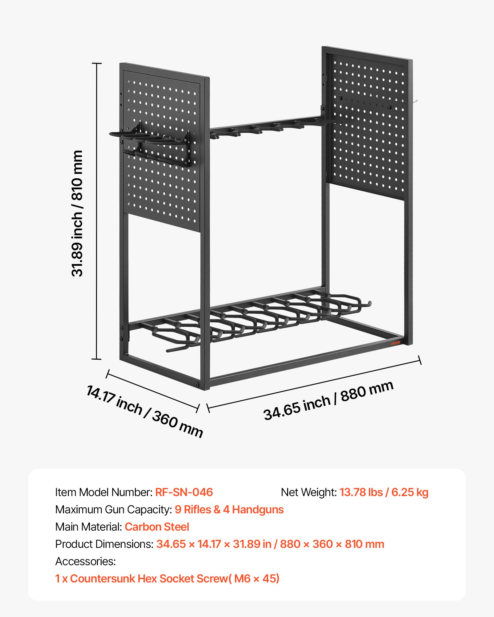 VEVOR Soporte de Almacenamiento para Armas de Fuego, Estante de Armas de Interior, Capacidad de 9 Escopetas y 4 Pistolas, con Tablero Perforado para Ganchos Ajustables, para Exhibición Garaje Taller
