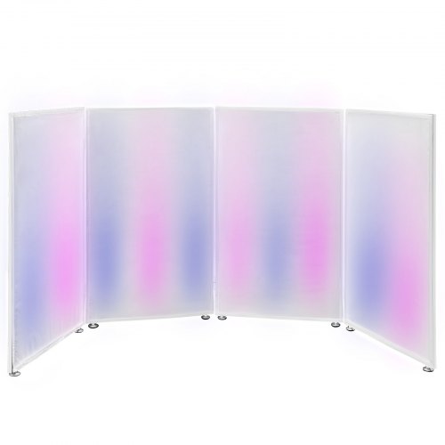 VEVOR Cabina de DJ 282 x 2 x 110 cm Cabina DJ Plegable de Suelo Marco de Hierro Blanco Cabina Portátil DJ Tela de Poliéster Cabina Iluminada DJ 4 Paneles Pantalla para Cabina de DJ con Bolsa de Viaje