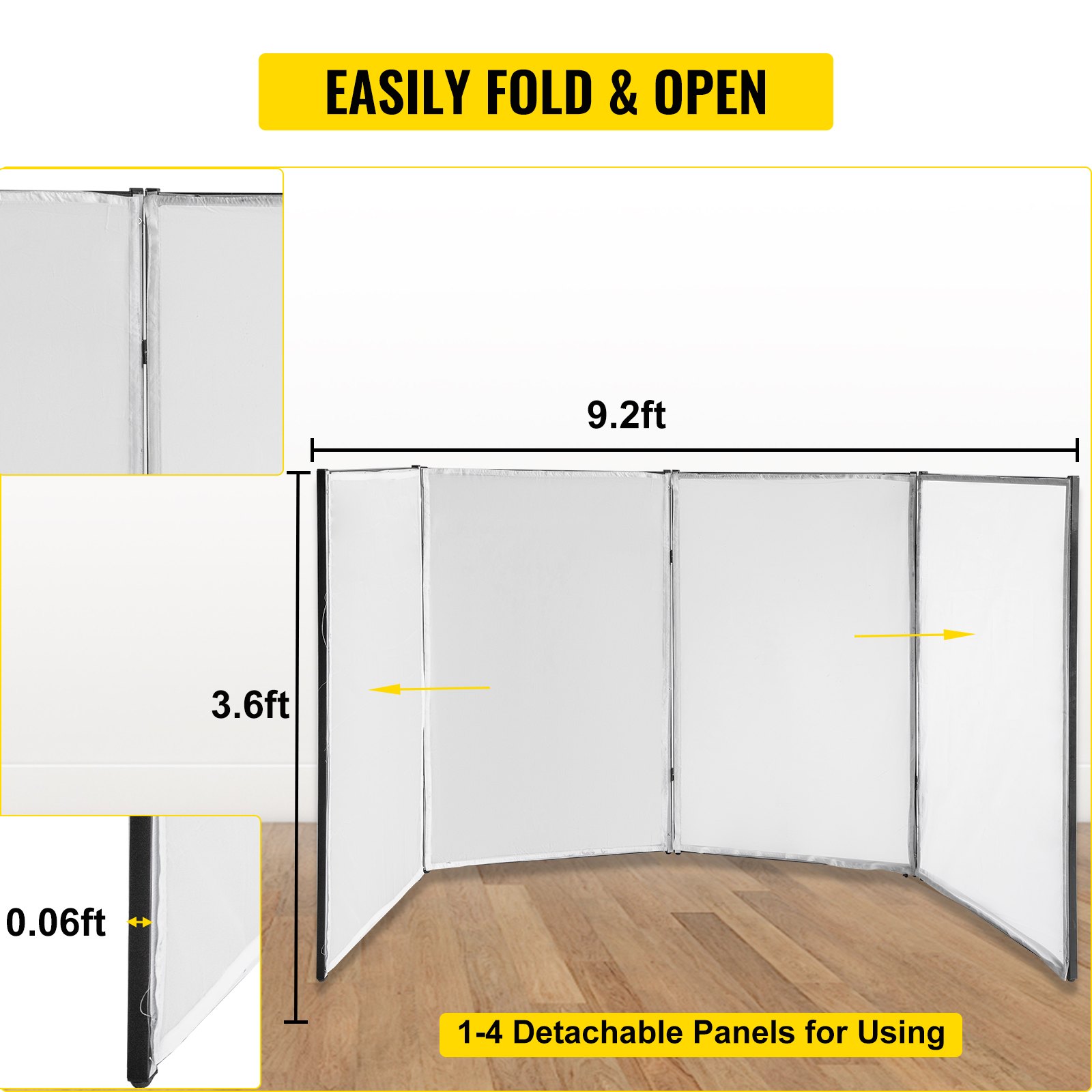 VEVOR Cabina de DJ 282 x 2 x 110 cm Cabina DJ Plegable de Suelo Marco de Hierro Blanco Cabina Portátil DJ Tela de Poliéster Cabina Iluminada DJ 4 Paneles Pantalla para Cabina de DJ con Bolsa de Viaje