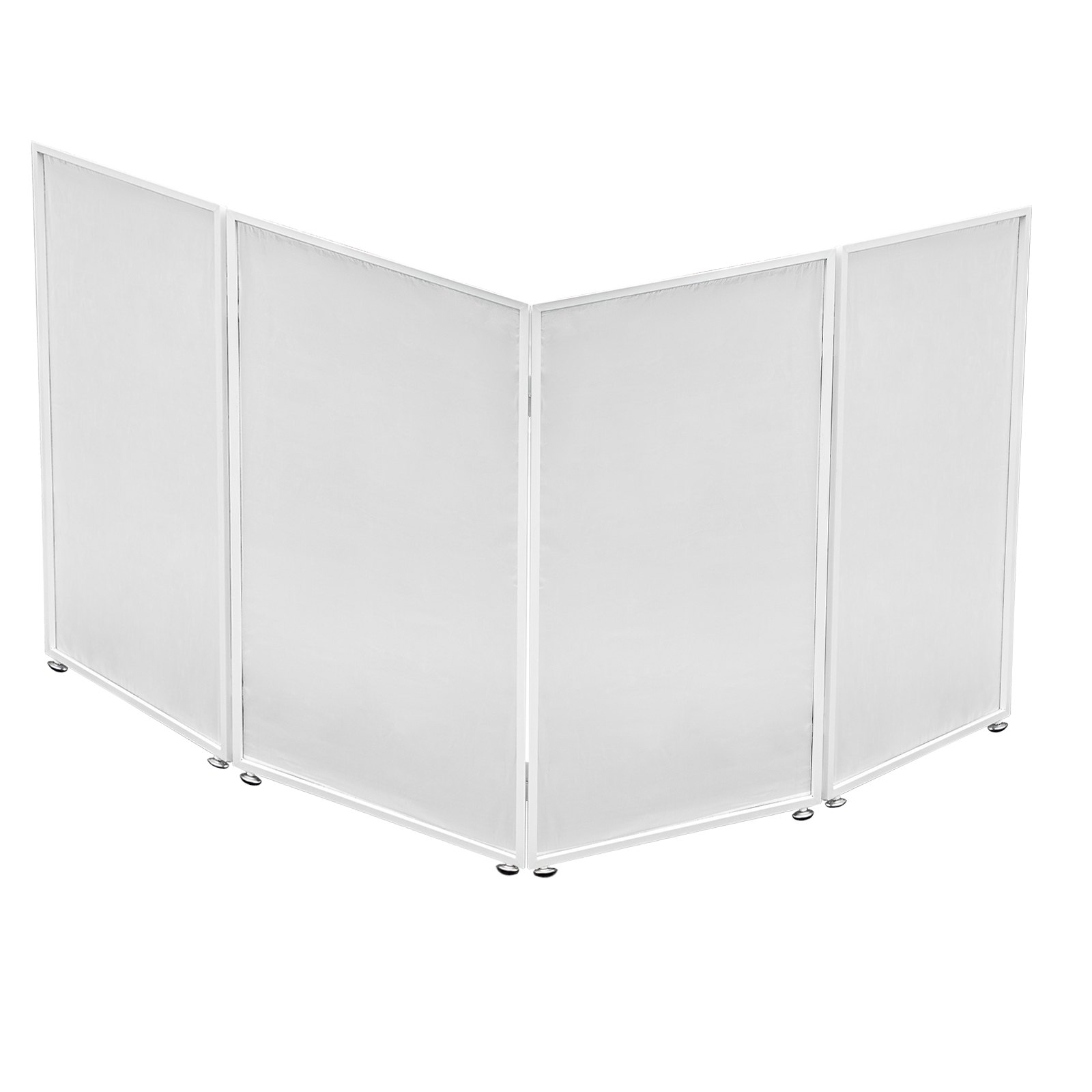 VEVOR Cabina de DJ 282 x 2 x 110 cm Cabina DJ Plegable de Suelo Marco de Hierro Blanco Cabina Portátil DJ Tela de Poliéster Cabina Iluminada DJ 4 Paneles Pantalla para Cabina de DJ con Bolsa de Viaje