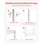VEVOR Storage Shelving for Washing Machine and Dryer, 4-Tier Clothes Rack with Clothes Rail and Hooks, Double-Row Adjustable Washing Machine Shelves, for Storage and Organization, White