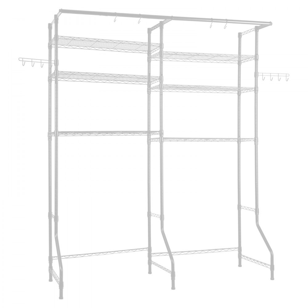 VEVOR Storage Shelving for Washing Machine and Dryer, 6-Tier Clothes Rack with Clothes Rail & Hooks, Double-Row & Adjustable Washing Machine Shelves for Storage and Organization, White