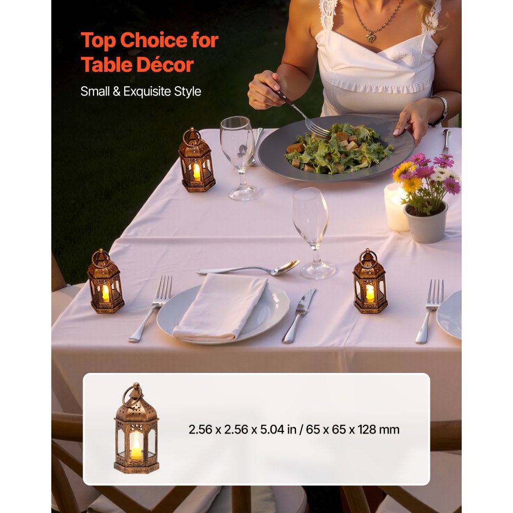 VEVOR Faroles Decorativos para Velas, Velas LED Eléctricas sin Llama, Soporte de Plástico con Cristal, en la Pared, para Porches, Mesas de Boda, Fiestas, Color Bronce, 65 x 65 x 128 mm, 12 uds