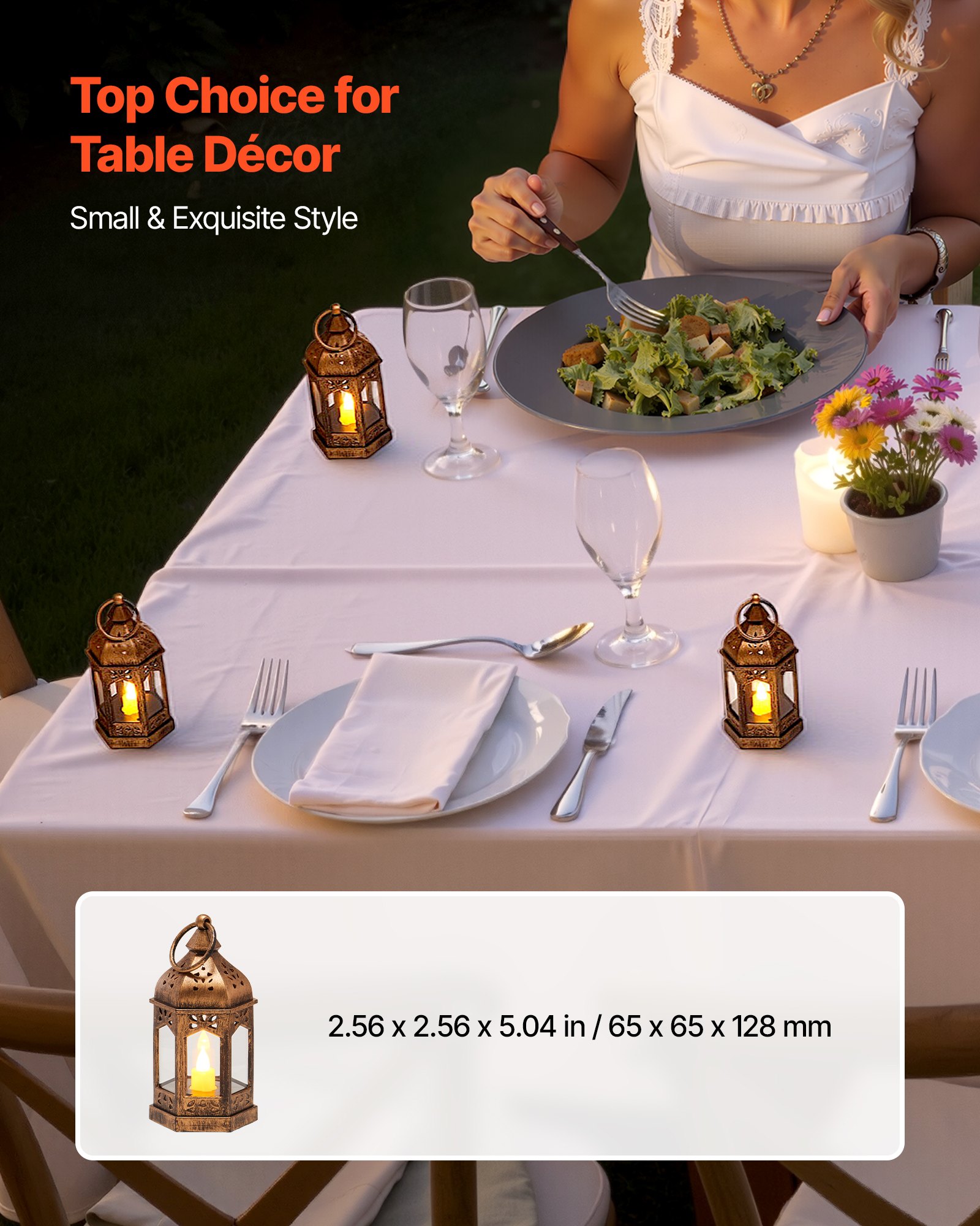 VEVOR Faroles Decorativos para Velas, Velas LED Eléctricas sin Llama, Soporte de Plástico con Cristal, en la Pared, para Porches, Mesas de Boda, Fiestas, Color Bronce, 65 x 65 x 128 mm, 12 uds