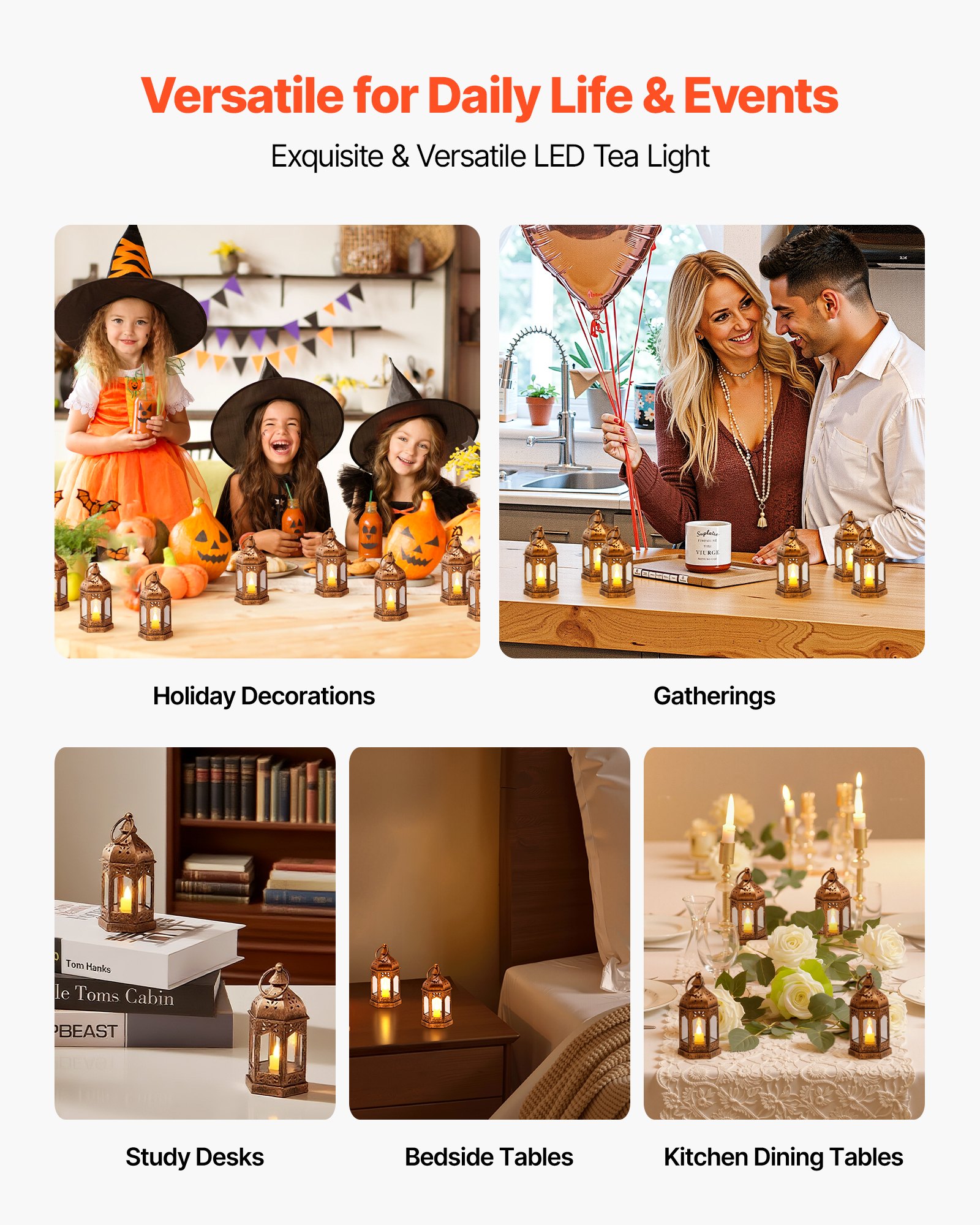 VEVOR Faroles Decorativos para Velas, Velas LED Eléctricas sin Llama, Soporte de Plástico con Cristal, en la Pared, para Porches, Mesas de Boda, Fiestas, Color Bronce, 65 x 65 x 128 mm, 12 uds