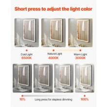 VEVOR Armario de Baño con Espejo y LED 3 Colores 50x12,5x70 cm Montaje en Pared