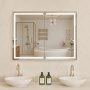 VEVOR Armario de Baño con Espejo y Luz 60 x 13 x 80 cm Montaje en Pared con LED Regulable en 3 Colores, Espejo de Cristal Templado, Función de Memoria, Estantes Ajustables, con Enchufes y USB