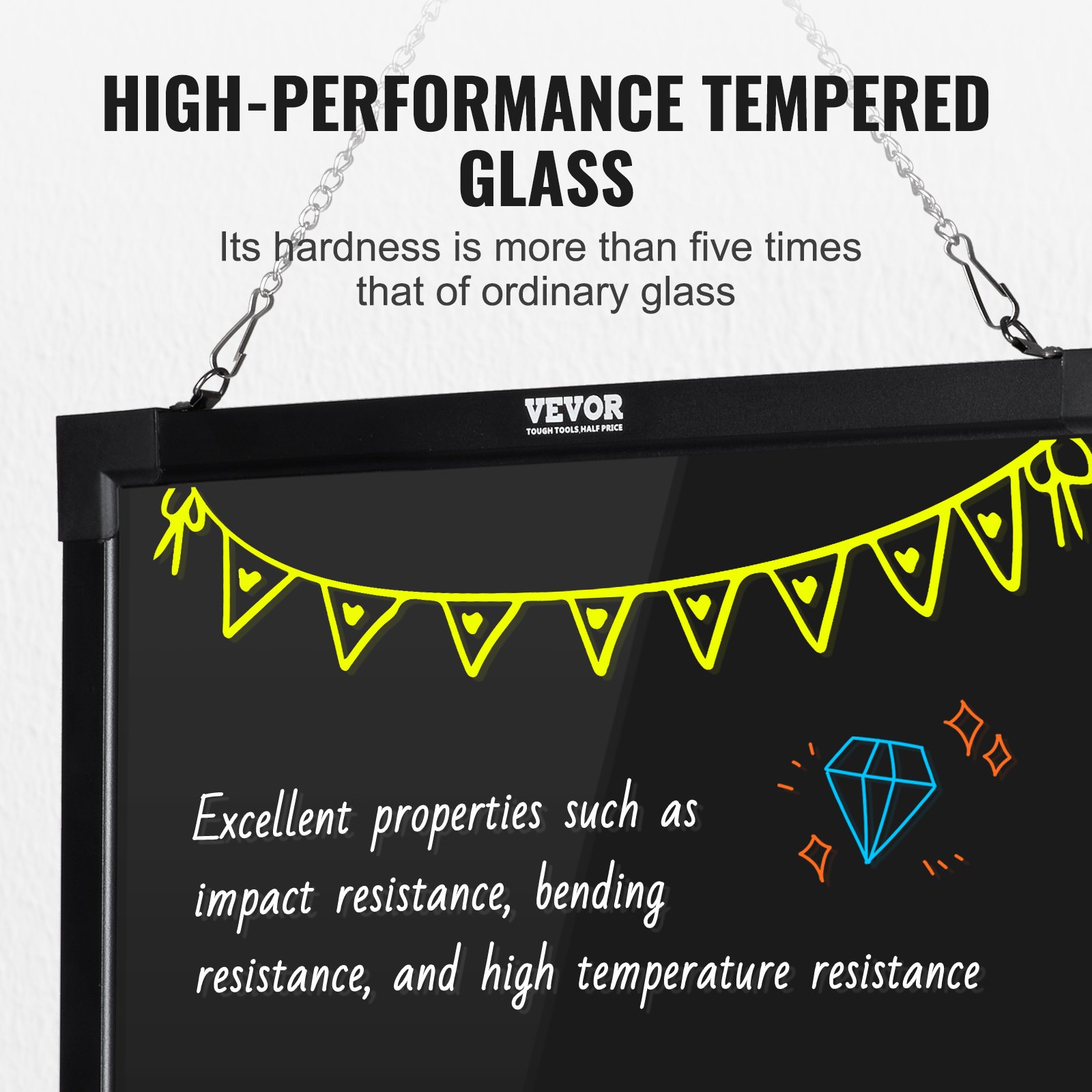 VEVOR LED Message Board, 24 x 16 inch illuminated, erasable chalkboard, neon-effect menu sign, drawing board with 8 fluorescent chalk markers and remote control, tested to UL standards