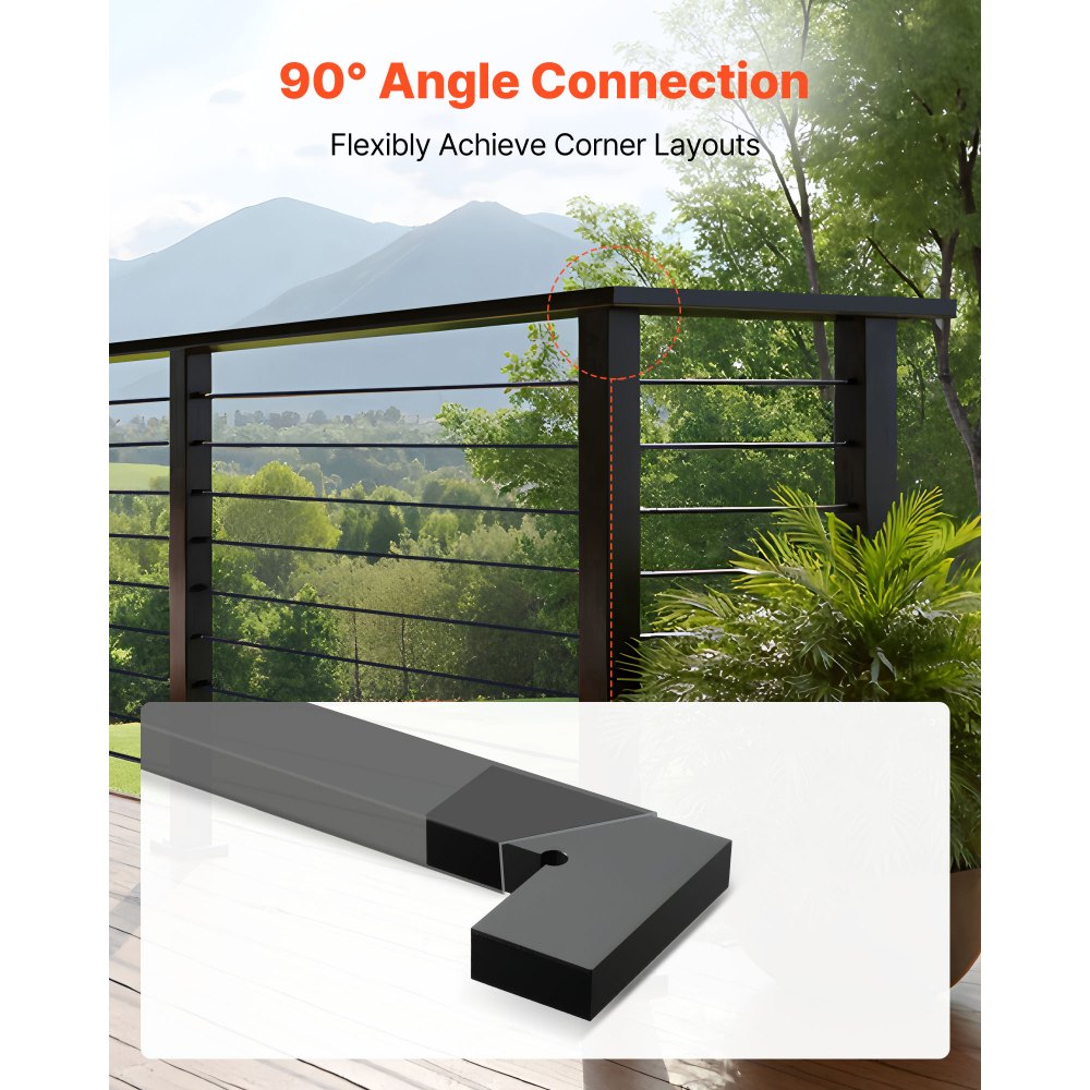VEVOR Conectores de Esquina de Barandilla 2 Piezas, Accesorios para Conexión de Pasamanos de Balcón, Conectores de Forma L para Barandillas de Cable Rectangulares, para Terrazas, Porches, Negro