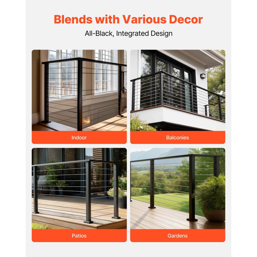 VEVOR Conectores de Esquina de Barandilla 2 Piezas, Accesorios para Conexión de Pasamanos de Balcón, Conectores de Forma L para Barandillas de Cable Rectangulares, para Terrazas, Porches, Negro