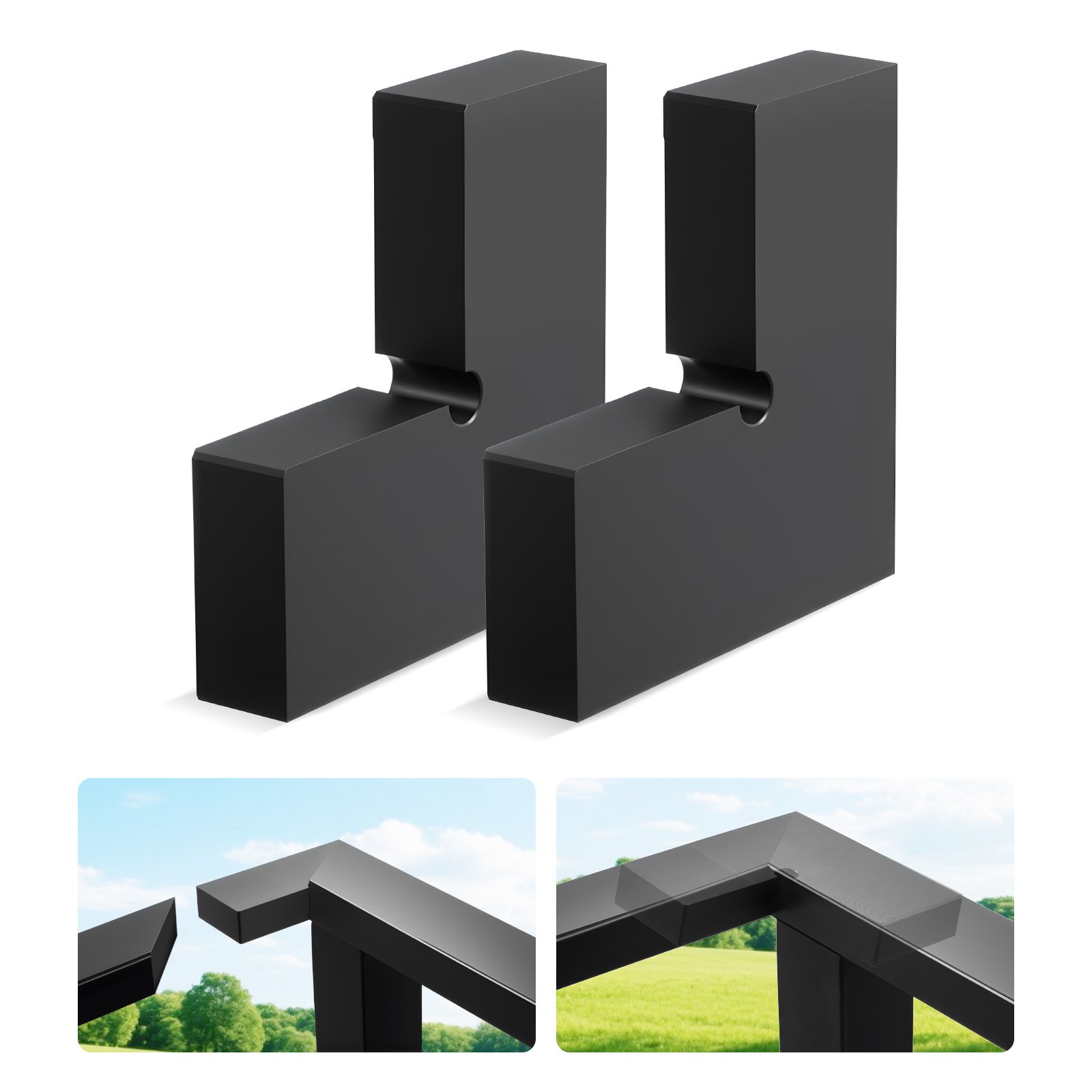 VEVOR Conectores de Esquina de Barandilla 2 Piezas, Accesorios para Conexión de Pasamanos de Balcón, Conectores de Forma L para Barandillas de Cable Rectangulares, para Terrazas, Porches, Negro
