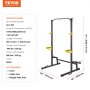 Especificaciones del rack de potencia VEVOR con dimensiones, capacidades de peso y accesorios incluidos.