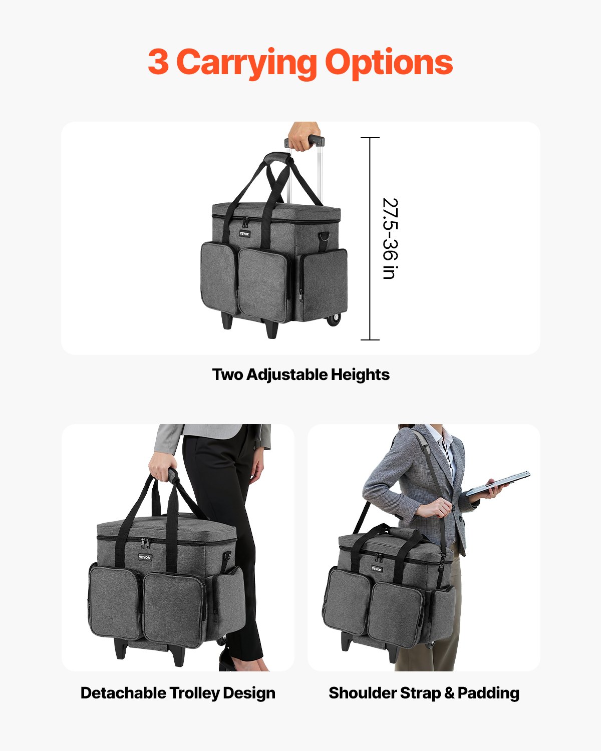 VEVOR Bolso con Ruedas y Asa para Ordenador Portátil de 15,6 Pulgadas (39,6 cm), Gris