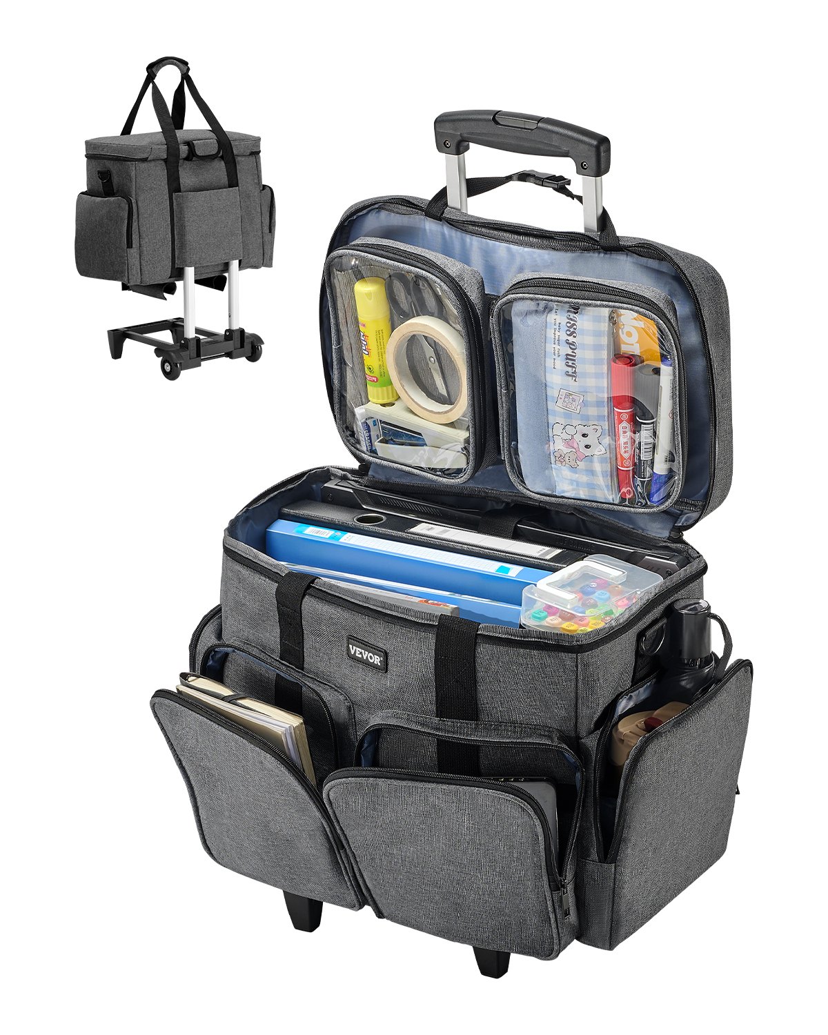 VEVOR Bolso con Ruedas y Asa para Ordenador Portátil de 15,6 Pulgadas (39,6 cm), Gris
