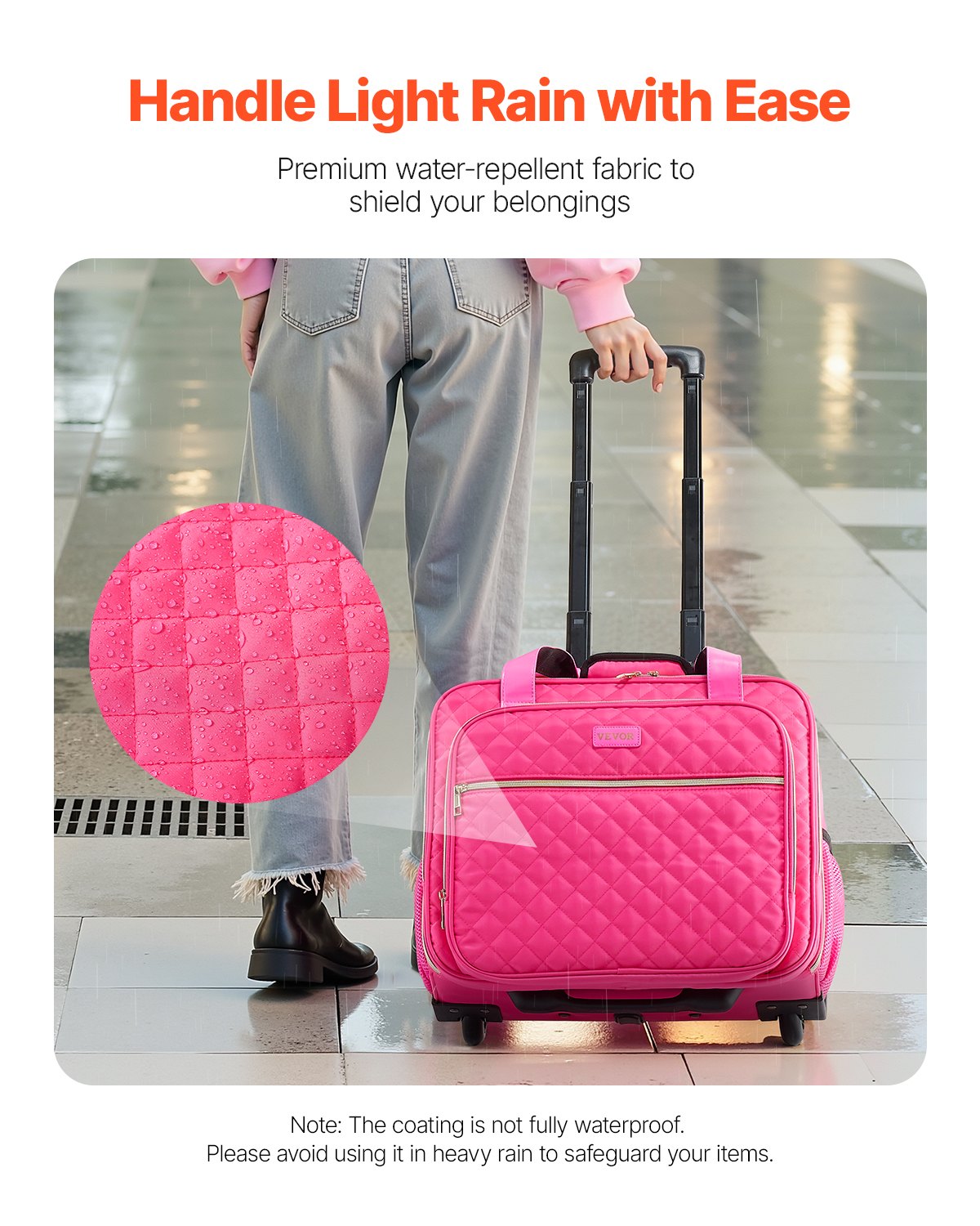 VEVOR Laptop Trolley, suitable for laptops up to 17.3 inches (44 cm), briefcase, notebook bag with 2 fixed wheels & telescopic handle, laptop bag for work, travel, business, office, 425x260x410mm Pink