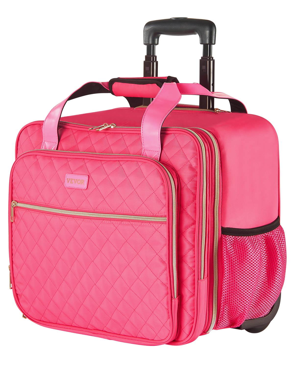 VEVOR Laptop Trolley, suitable for laptops up to 17.3 inches (44 cm), briefcase, notebook bag with 2 fixed wheels & telescopic handle, laptop bag for work, travel, business, office, 425x260x410mm Pink