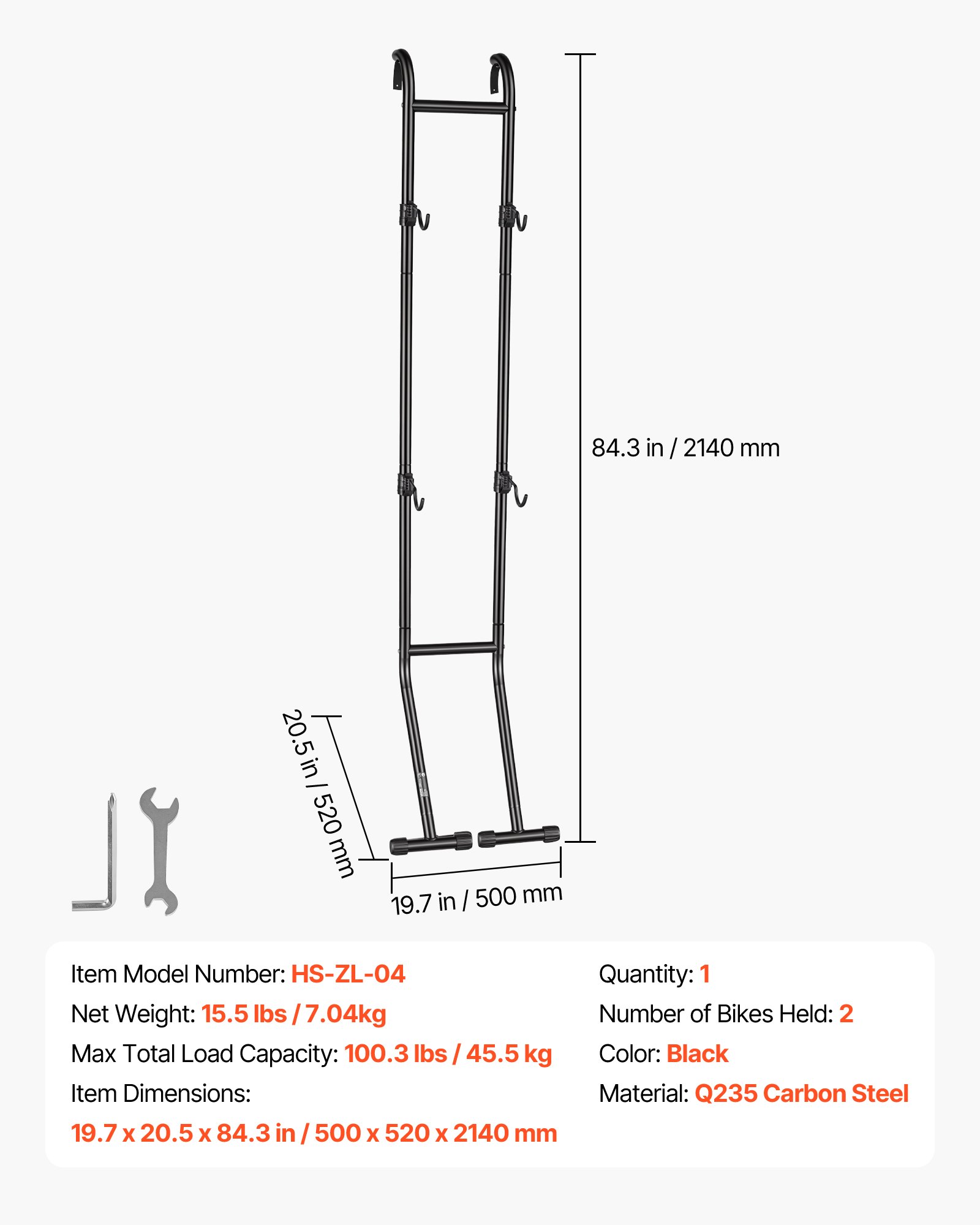 VEVOR Soporte para 2 Bicicletas Independiente Vertical, Portabicicletas de Acero al Carbono para Almacenamiento de Bicicletas con Ganchos Ajustables para Garajes Salas de Estar Apartamentos Balcones