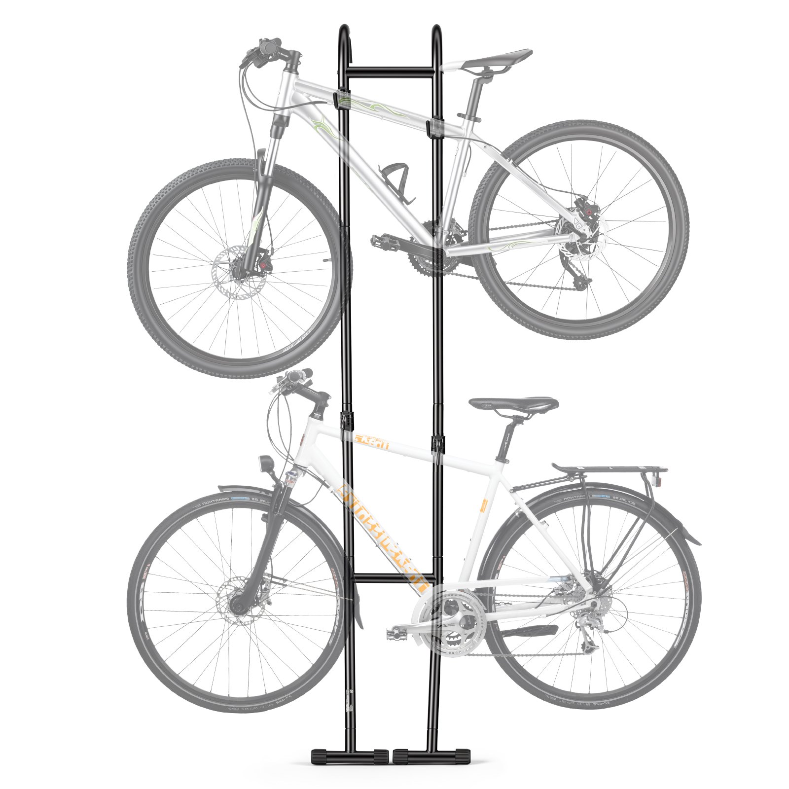VEVOR Soporte para 2 Bicicletas Independiente Vertical, Portabicicletas de Acero al Carbono para Almacenamiento de Bicicletas con Ganchos Ajustables para Garajes Salas de Estar Apartamentos Balcones