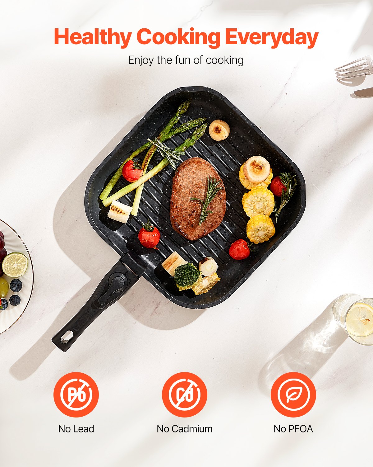 VEVOR Induction Pots and Pans Set (17-piece) with Glass Lids, Non-Stick Cookware with Removable Handle, Induction Cookware for Frying, Seasoning Sauces and Cooking (Black)