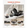 VEVOR Juego de Ollas y Sartenes Antiadherentes 17 Piezas de Granito para Cocina de Inducción, Apto para RV, con Tapas de Vidrio Templado y Protectores para Sartenes, Apto para Estufa, Color Negro