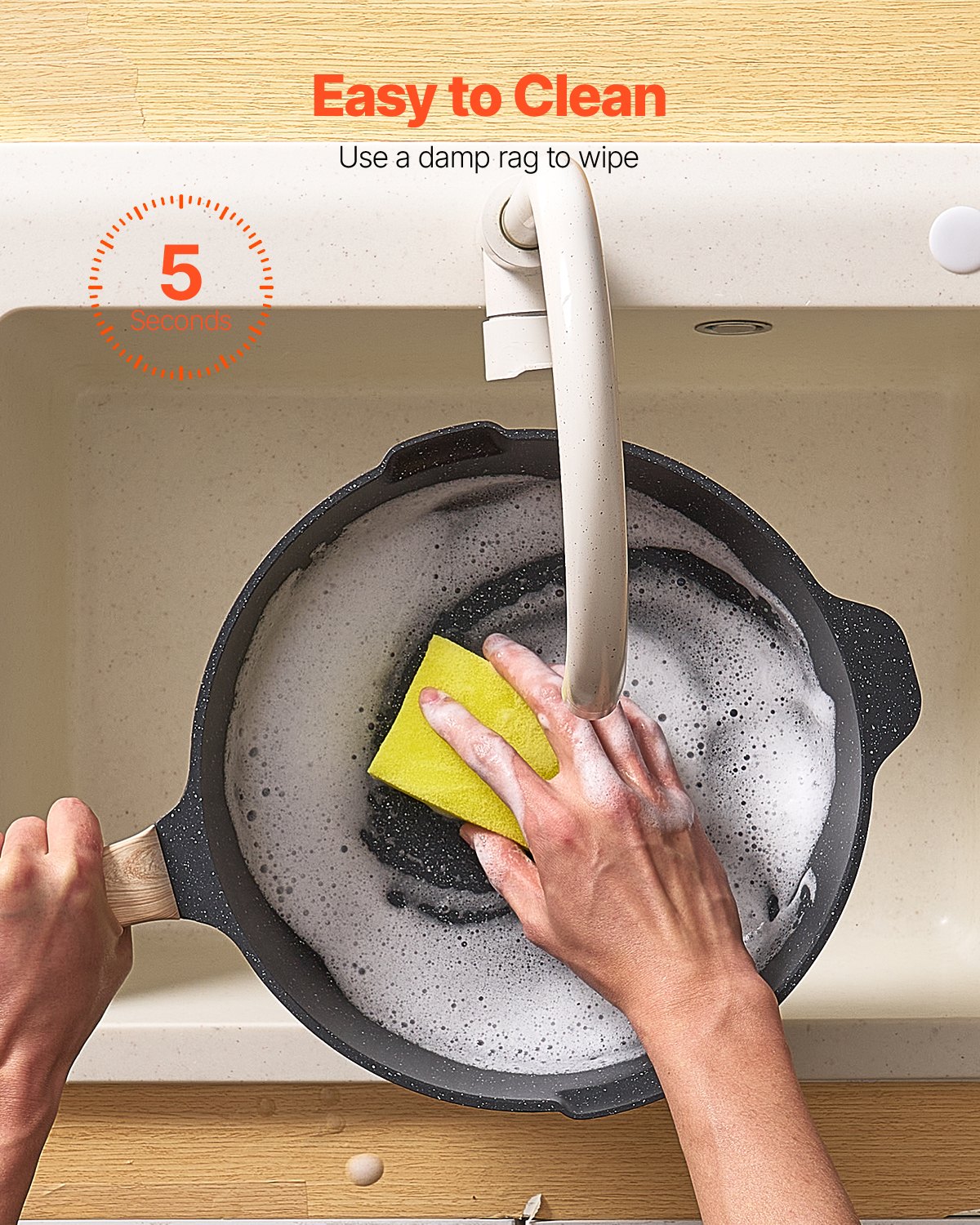 VEVOR Juego de Ollas y Sartenes Antiadherentes 17 Piezas de Granito para Cocina de Inducción, Apto para RV, con Tapas de Vidrio Templado y Protectores para Sartenes, Apto para Estufa, Color Negro