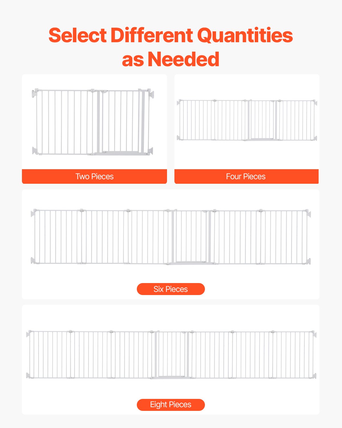 VEVOR Baby Gate, Partition Gate, Safety Gate (4877 mm W / 711 mm H), 8-piece foldable dog gate, for installation between two walls or as a fence, one-hand opening, for stairs and doorways, white