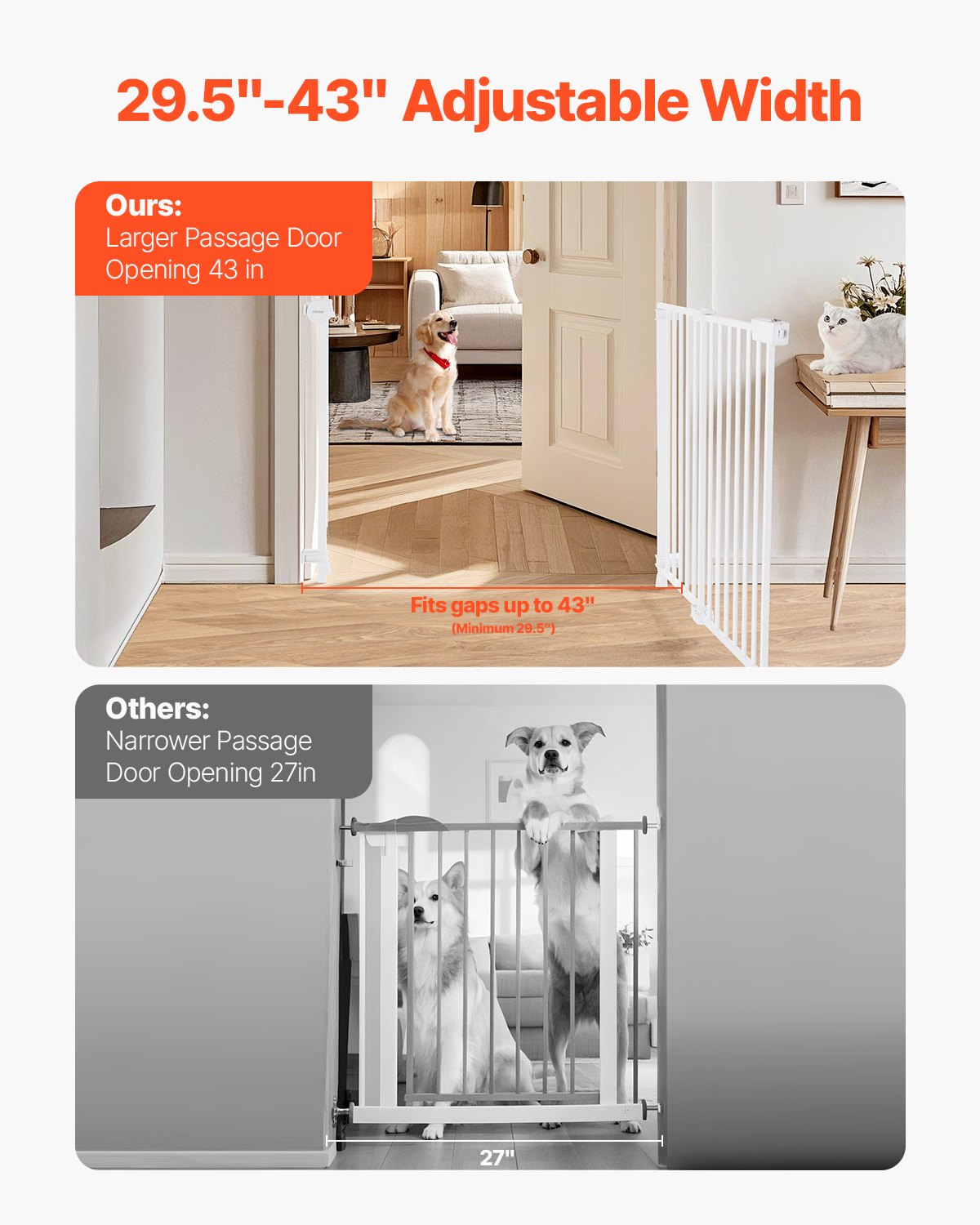 VEVOR Puerta para Bebés, Ancho Ajustable de 75-109,2 cm, Puerta para Perros con Tornillos de 71,1 cm de Alto, sin Barra de Umbral, Apertura con Una Mano, para Seguridad de Niños y Mascotas, Blanco