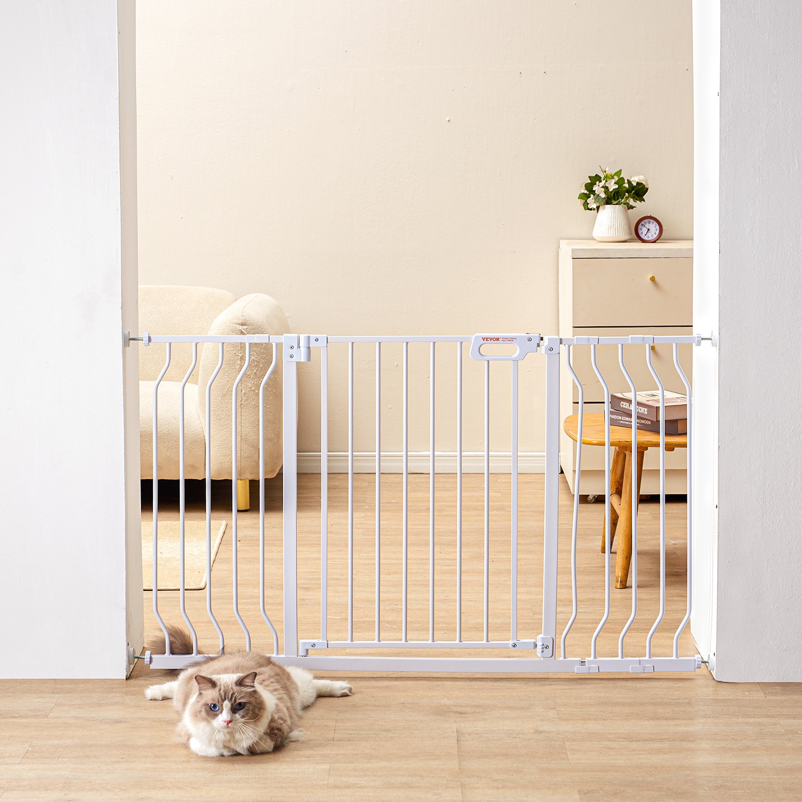 VEVOR Safety Gate, Barrier Gate, Stair Gate, 749-1346mm Width Range, Child Gate, Pet Gate, Stair Safety Gate, Double-Swinging Gate, 762mm Height, White Baby Gate, No Drilling Required