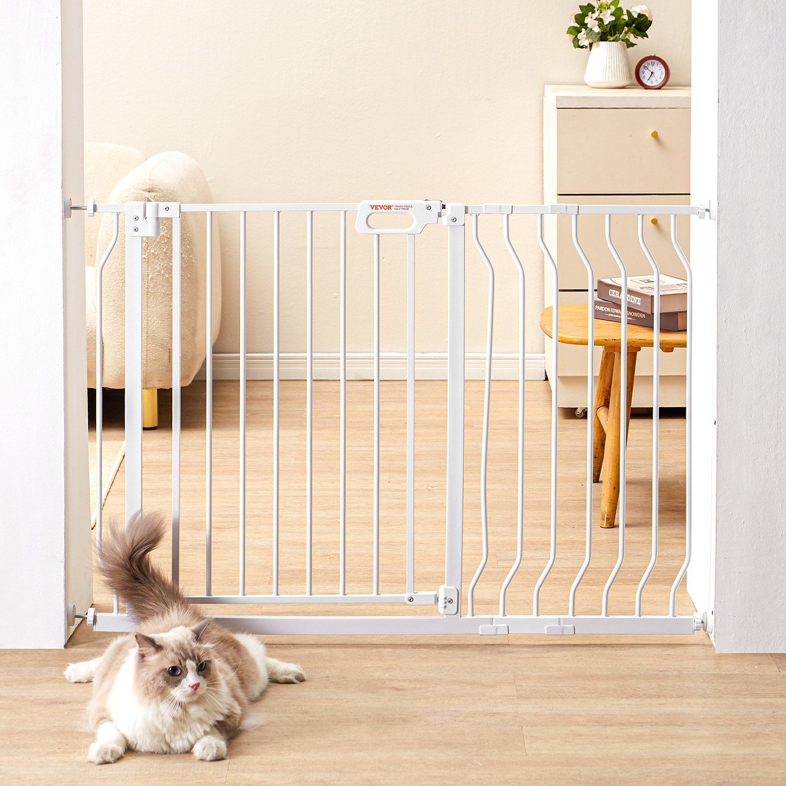 VEVOR Safety Gate, Barrier Gate, Stair Gate, 749-1229mm Width Range, Child Gate, Pet Gate, Stair Safety Gate, Double-Swinging Gate, 762mm Height, White Baby Gate, No Drilling Required