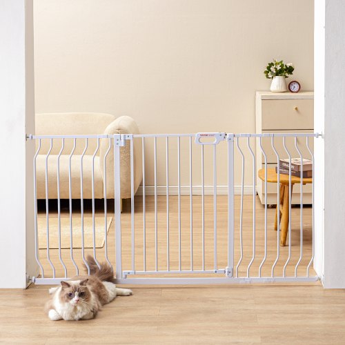 VEVOR Barrera de Seguridad Extensible Ancho de 74,9-141,7 cm Altura de 76,2 cm Cierre Automático Puerta de Escalera sin Taladrar Ancho de Apertura de 533 mm a 180° Valla para Niños para Interior