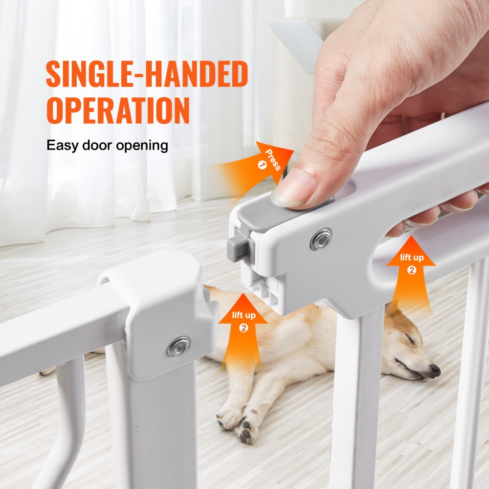 VEVOR Barrera de Seguridad Extensible Ancho de 74,9-141,7 cm Altura de 76,2 cm Cierre Automático Puerta de Escalera sin Taladrar Ancho de Apertura de 533 mm a 180° Valla para Niños para Interior
